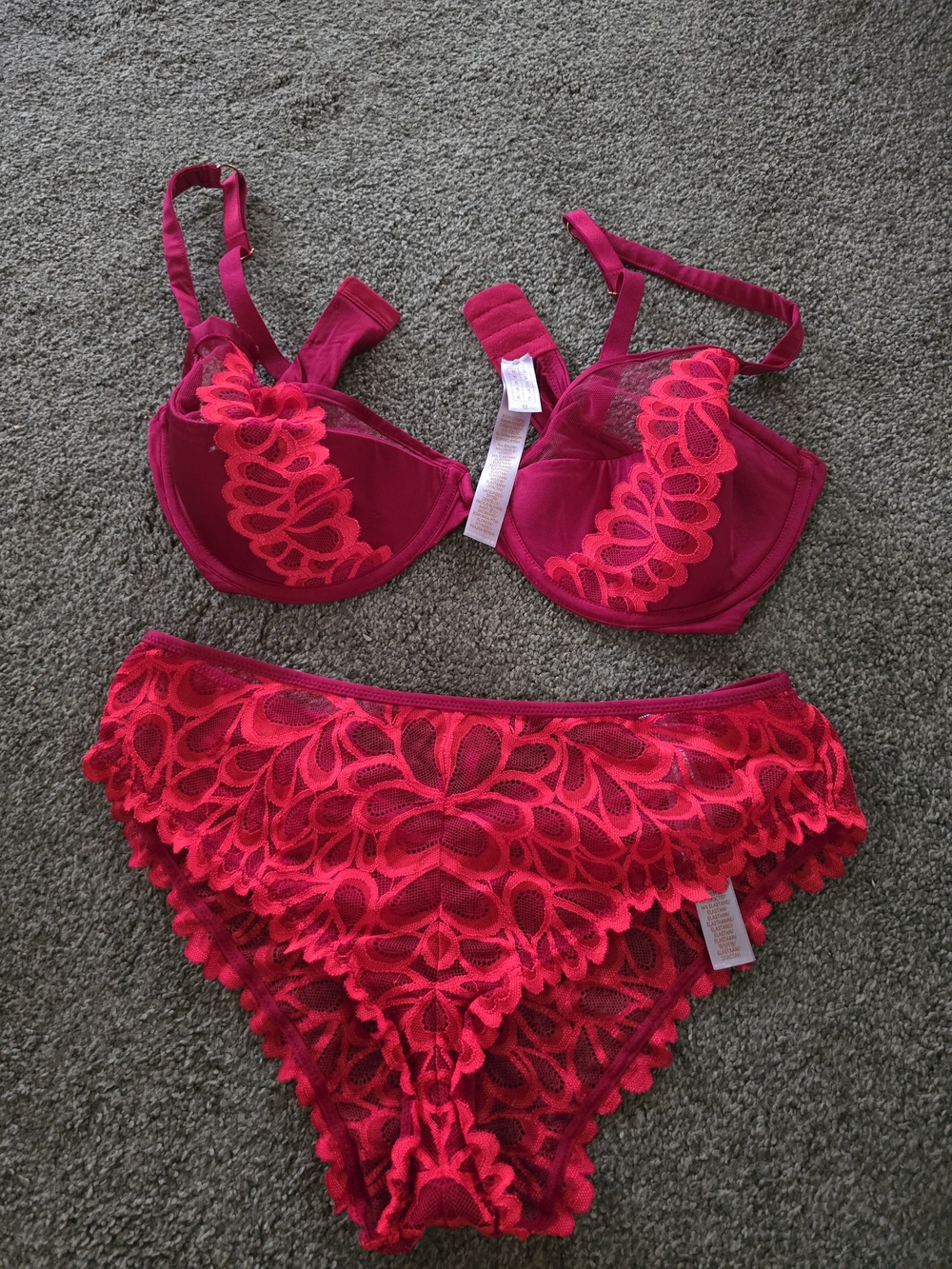 Savage X Fenty Hot Pink & Fuchsia Lace Bra and High-Waist Brief Set